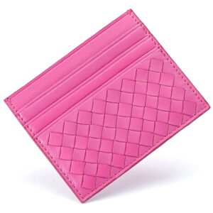 Pink Woven Leather RFID Blocking Card Holder