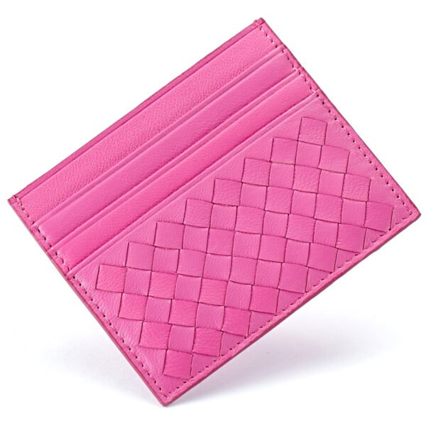 Pink Woven Leather RFID Blocking Card Holder