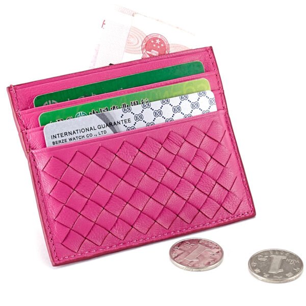 Pink Woven Leather RFID Blocking Card Holder - Image 5