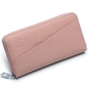 Pink Leather Women Long Wallet