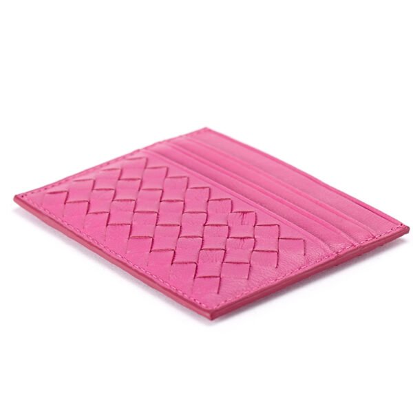 Pink Woven Leather RFID Blocking Card Holder - Image 6