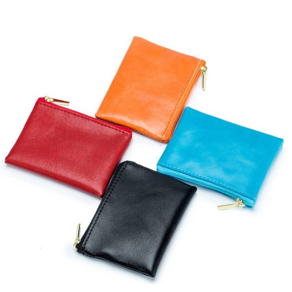Black Wax Oil Leather Zipper Coin Purse - Image 6