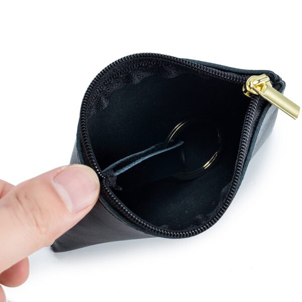Black Wax Oil Leather Zipper Coin Purse - Image 4