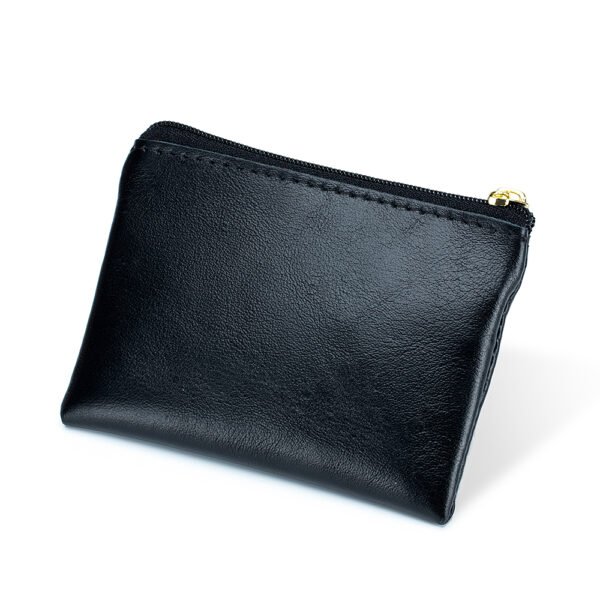 Black Wax Oil Leather Zipper Coin Purse - Image 2