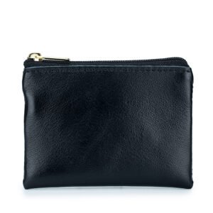 Black Wax Oil Leather Zipper Coin Purse