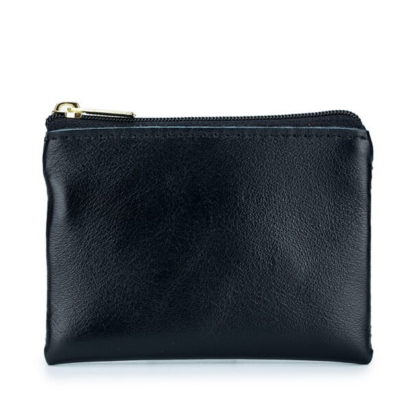 Black Wax Oil Leather Zipper Coin Purse