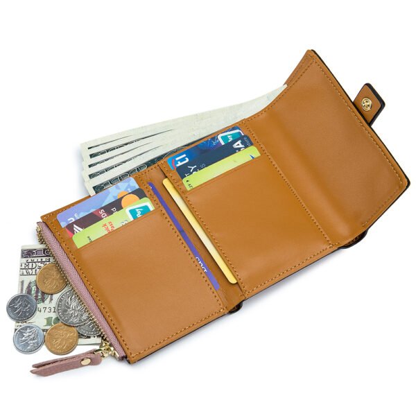 Pink Leather Women Short Wallet - Image 2