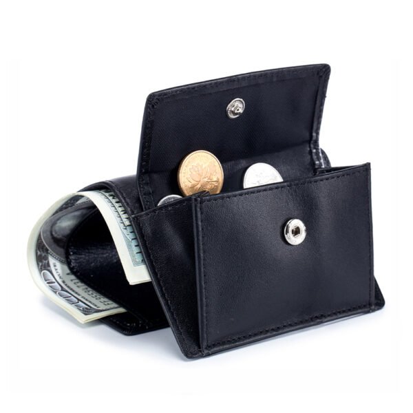 Black Soft Leather Trifold Coin Wallet - Image 6