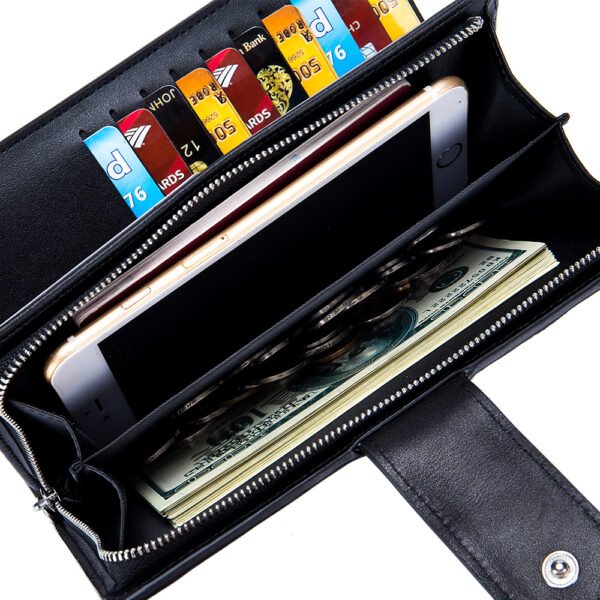Black Soft Leather Long Wallet - Image 4