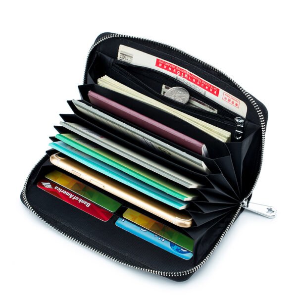 Black Leather Multi-card Holder Long Wallet - Image 5