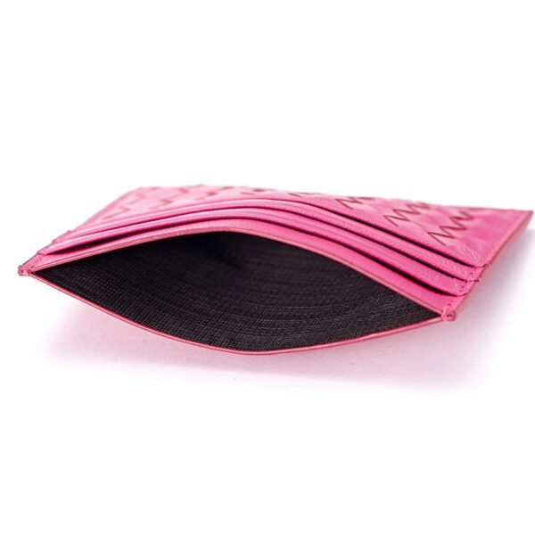 Pink Woven Leather RFID Blocking Card Holder - Image 3