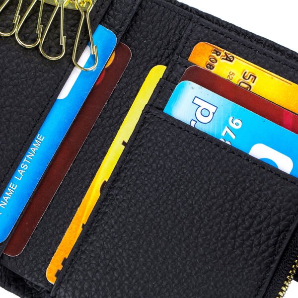 Black Leather Key Holder Button Wallet - Image 2