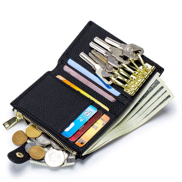 Black Leather Key Holder Button Wallet - Image 3