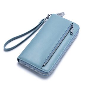 Blue Real Leather Wristlet Wallet