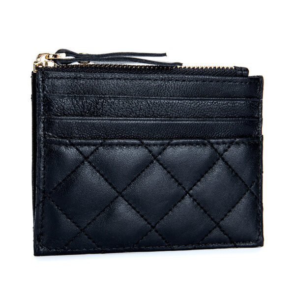 Black Real Leather Zipper Card Holder