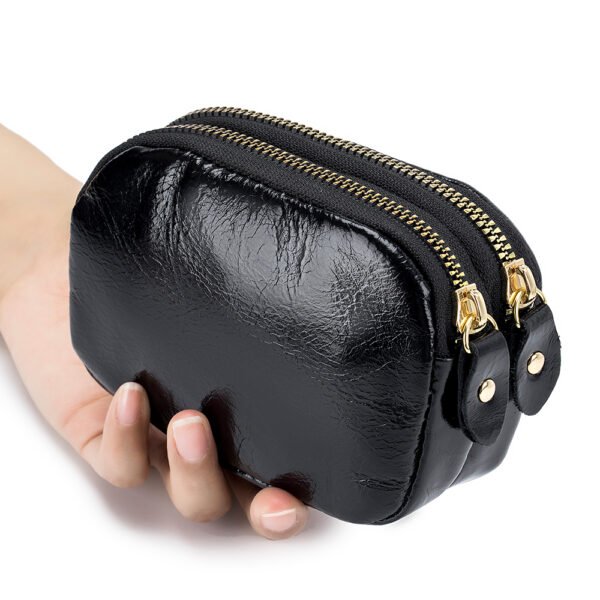 Wax Oil Leather Double Zipper Coin Purse - Image 2