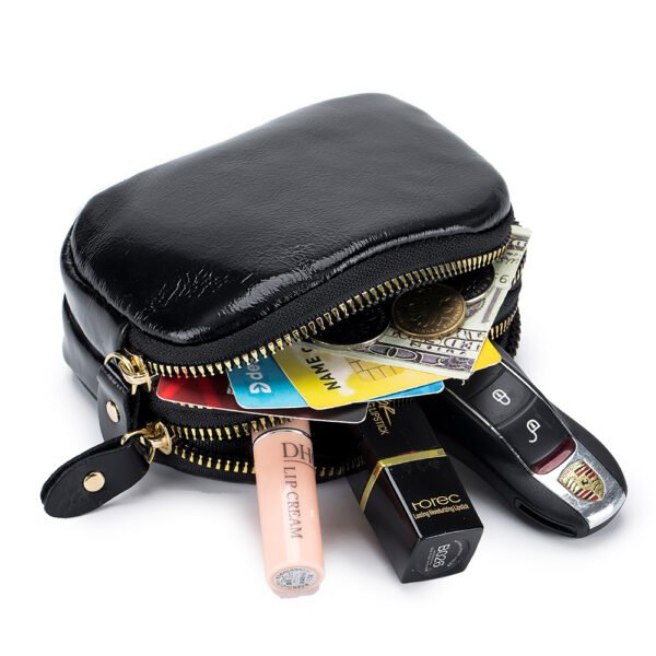 Wax Oil Leather Double Zipper Coin Purse - Image 3