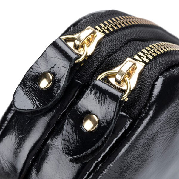 Wax Oil Leather Double Zipper Coin Purse - Image 5