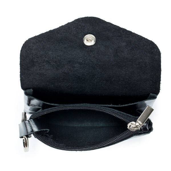 Black Wax Oil Leather Button Coin Pouch - Image 4