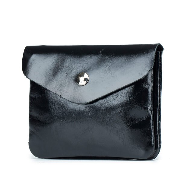 Black Wax Oil Leather Button Coin Pouch - Image 5