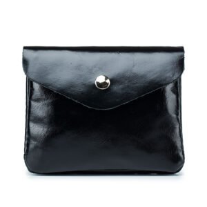Black Wax Oil Leather Button Coin Pouch