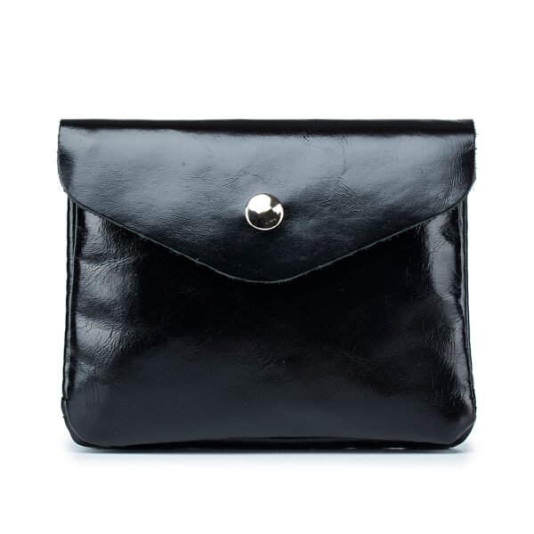 Black Wax Oil Leather Button Coin Pouch