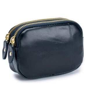 Wax Oil Leather Double Zipper Coin Purse